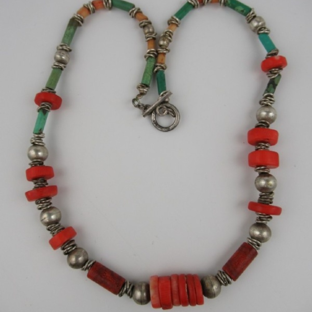 Vintage Coral, Spiny Oyster, Turquoise Necklace
